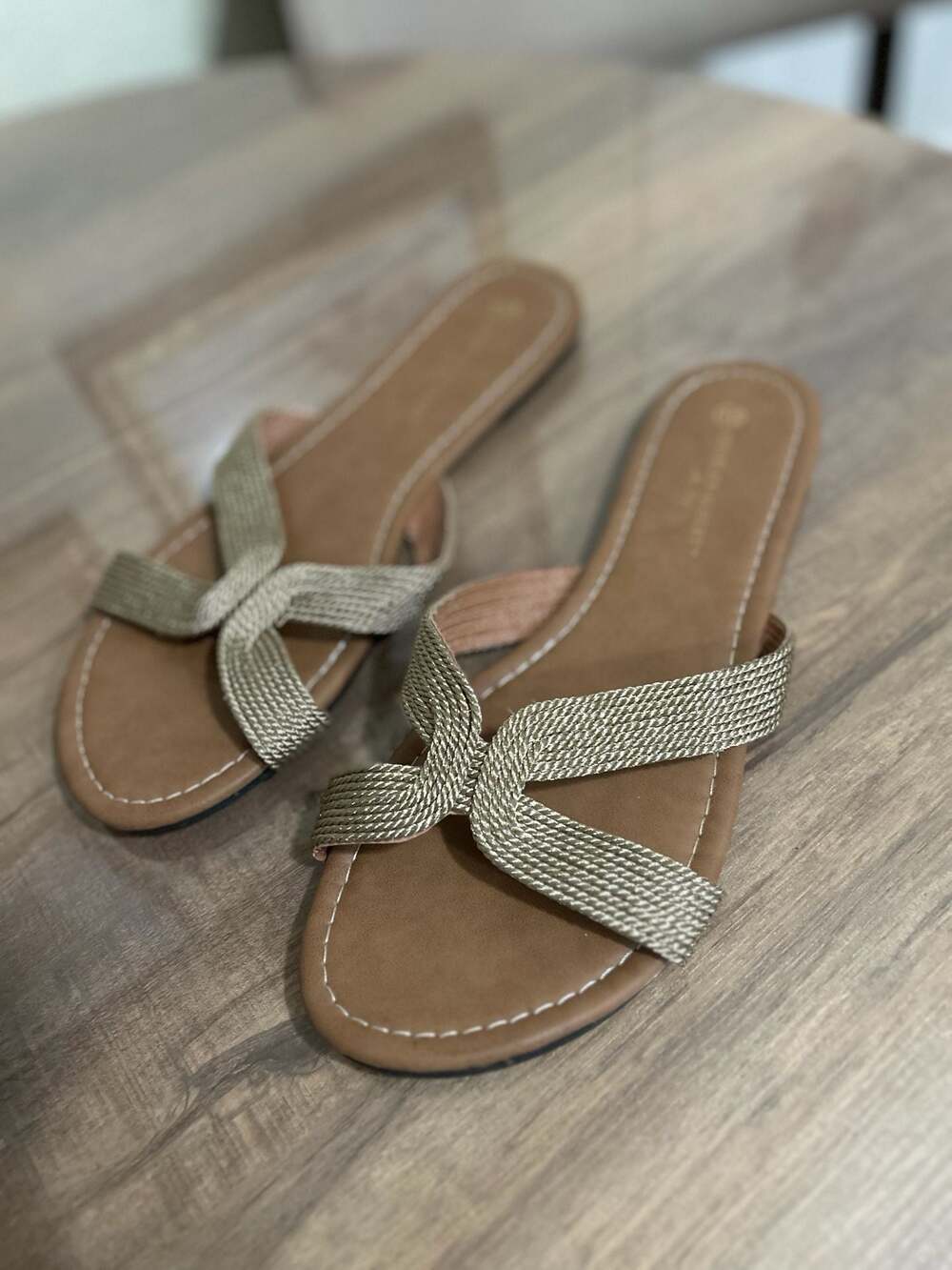 Charles Albert New York Metallic Braided Strap Flat Slide Sandals Size 10